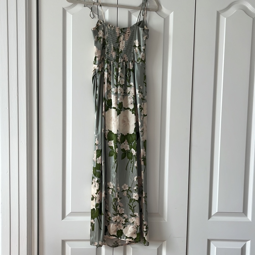 AUTHENTIC Reformation Marguerite Floral Green Sage Silk Dress - Picture 8 of 12